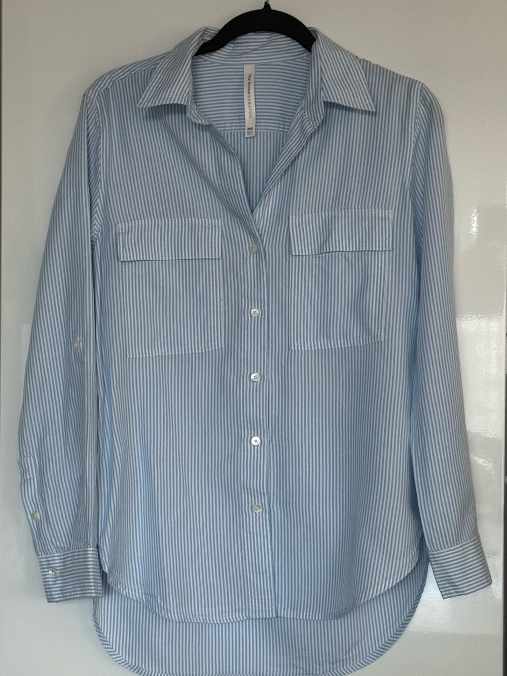 The Group Babaton Blue & White Striped Lyocell Button-Up Shirt – XXS